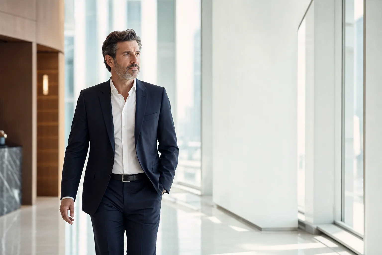 A senior COO reviewing the work in a calm San Diego boardroom