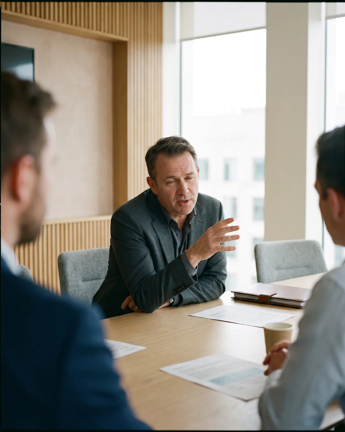 A senior CRO reviewing the work in a calm San Diego boardroom